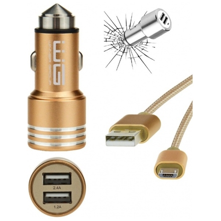 Autonabíječka WG DUAL USB Charger 2,4A + MICRO-USB Cable (Zlatá) 5839