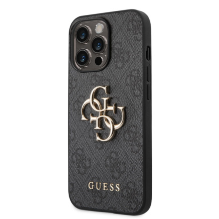Guess PU 4G Metal Logo Zadní Kryt pro iPhone 14 Pro Max Grey, GUHCP14X4GMGGR