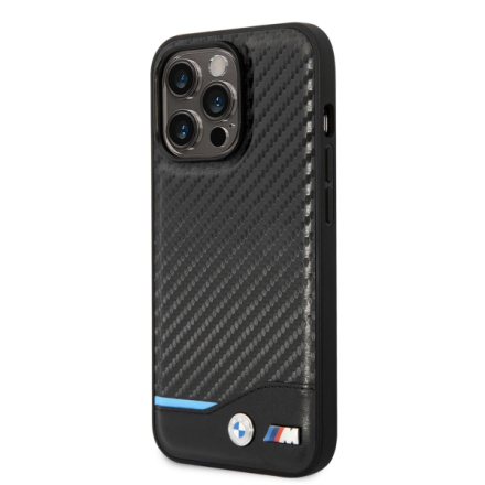 BMW M PU Carbon Blue Line Zadní Kryt pro iPhone 14 Pro Black, BMHCP14L22NBCK