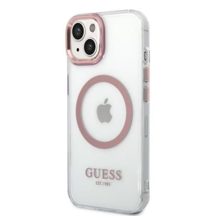 Guess Transparent MagSafe Kompatibilní Zadní Kryt pro iPhone 14 Plus Pink, GUHMP14MHTRMP