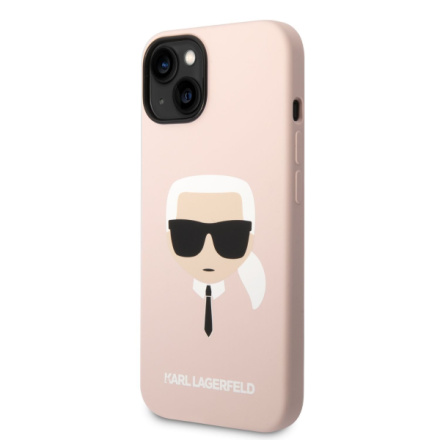 Karl Lagerfeld Liquid Silicone Karl Head Zadní Kryt pro iPhone 14 Plus Pink, KLHCP14MSLKHLP