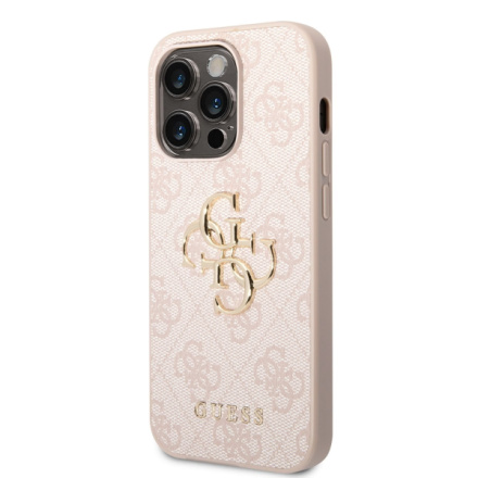 Guess PU 4G Metal Logo Zadní Kryt pro iPhone 14 Pro Max Pink, GUHCP14X4GMGPI