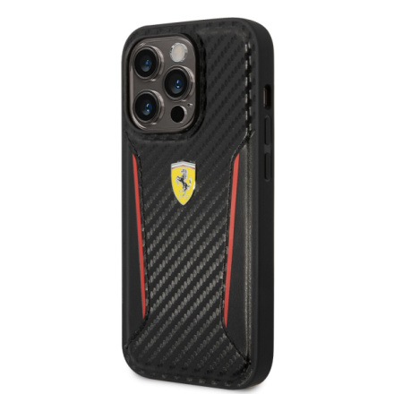 Ferrari PU Carbon Zadní Kryt pro iPhone 14 Pro Black, FEHCP14LNPYK