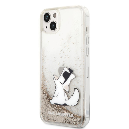 Karl Lagerfeld Liquid Glitter Choupette Eat Zadní Kryt pro iPhone 14 Plus Gold, KLHCP14MGCFD