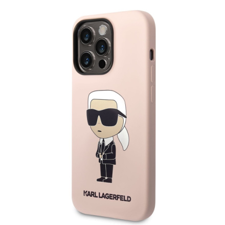 Karl Lagerfeld Liquid Silicone Ikonik NFT Zadní Kryt pro iPhone 14 Pro Max Pink, KLHCP14XSNIKBCP