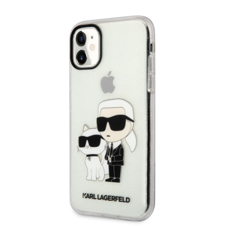 Karl Lagerfeld IML Glitter Karl and Choupette NFT Zadní Kryt pro iPhone 11 Transparent, KLHCN61HNKCTGT