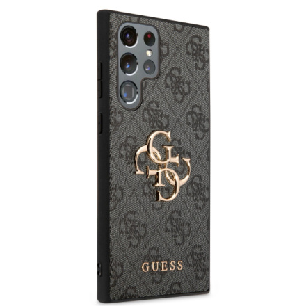 Guess PU 4G Metal Logo Zadní Kryt pro Samsung Galaxy S23 Ultra Grey, GUHCS23L4GMGGR