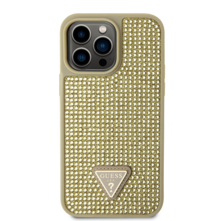Guess Rhinestones Triangle Metal Logo Kryt pro iPhone 14 Pro Max Gold, GUHCP14XHDGTPD