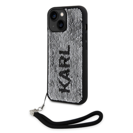 Karl Lagerfeld Sequins Reversible Zadní Kryt pro iPhone 14 Black/Silver, KLHCP14SPSQRKS