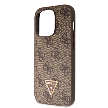 Guess PU 4G Strass Triangle Metal Logo Zadní Kryt pro iPhone 15 Pro Brown, GUHCP15LP4TDPW