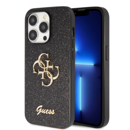 Guess PU Fixed Glitter 4G Metal Logo Zadní Kryt pro iPhone 15 Pro Max Black, GUHCP15XHG4SGK