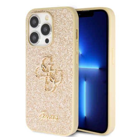 Guess PU Fixed Glitter 4G Metal Logo Zadní Kryt pro iPhone 15 Pro Max Gold, GUHCP15XHG4SGD