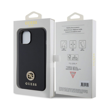 Guess PU 4G Strass Metal Logo Zadní Kryt pro iPhone 15 Black, GUHCP15SPS4DGPK