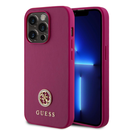 Guess PU 4G Strass Metal Logo Zadní Kryt pro iPhone 15 Pro Max Pink, GUHCP15XPS4DGPP