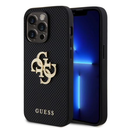 Guess PU Perforated 4G Glitter Metal Logo Zadní Kryt pro iPhone 14 Pro Black, GUHCP14LPSP4LGK