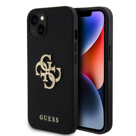 Guess PU Perforated 4G Glitter Metal Logo Zadní Kryt pro iPhone 15 Black, GUHCP15SPSP4LGK