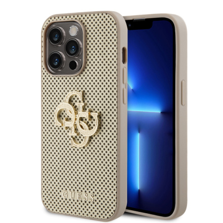 Guess PU Perforated 4G Glitter Metal Logo Zadní Kryt pro iPhone 14 Pro Gold, GUHCP14LPSP4LGD