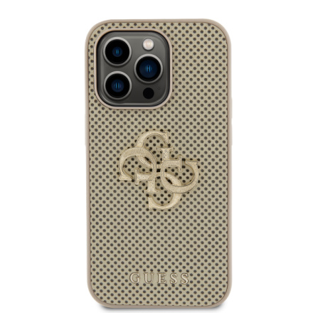 Guess PU Perforated 4G Glitter Metal Logo Zadní Kryt pro iPhone 15 Pro Max Gold, GUHCP15XPSP4LGD
