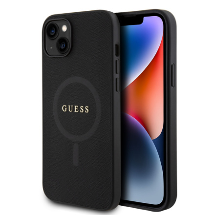 Guess PU Saffiano MagSafe Zadní Kryt pro iPhone 15 Black, GUHMP15SPSAHMCK