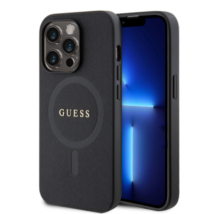 Guess PU Saffiano MagSafe Zadní Kryt pro iPhone 15 Pro Max Black, GUHMP15XPSAHMCK