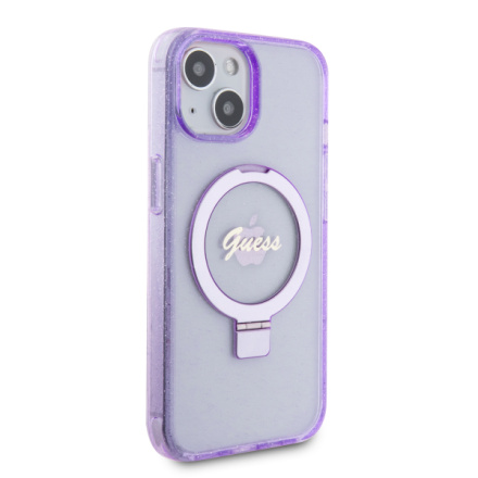 Guess IML Ring Stand Glitter MagSafe Zadní Kryt pro iPhone 15 Purple, GUHMP15SHRSGSU