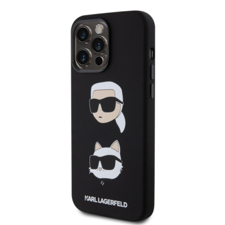 Karl Lagerfeld Liquid Silicone Karl and Choupette Heads Zadní Kryt pro iPhone 15 Pro Max Black, KLHCP15XSDHKCNK