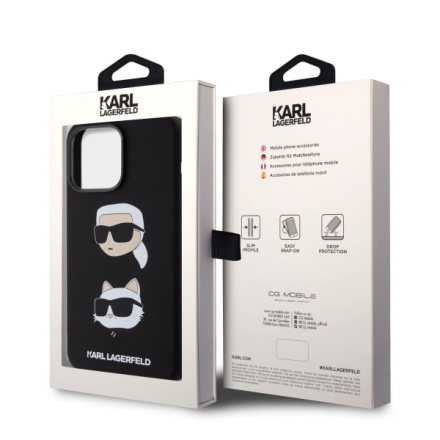 Karl Lagerfeld Liquid Silicone Karl and Choupette Heads Zadní Kryt pro iPhone 15 Pro Max Black, KLHCP15XSDHKCNK