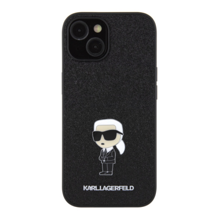 Karl Lagerfeld Fixed Glitter Metal Ikonik Zadní Kryt pro iPhone 15 Black, KLHCP15SGKNPSK