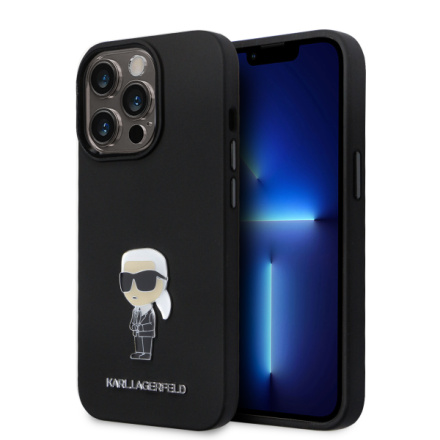 Karl Lagerfeld Liquid Silicone Metal Ikonik Zadní Kryt pro iPhone 15 Pro Black, KLHCP15LSMHKNPK