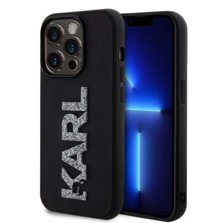 Karl Lagerfeld 3D Rubber Glitter Logo Karl Zadní Kryt pro iPhone 15 Pro Max Black, KLHCP15X3DMBKCK