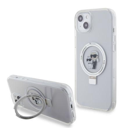 Karl Lagerfeld Ringstand Karl and Choupette MagSafe Zadní Kryt pro iPhone 15 Plus White, KLHMP15MHMRSKCH