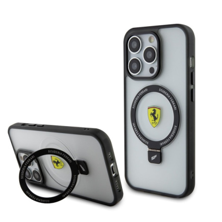 Ferrari Ring Stand MagSafe Zadní Kryt pro iPhone 15 Pro Transparent/Black Outline, FEHMP15LUSCAK