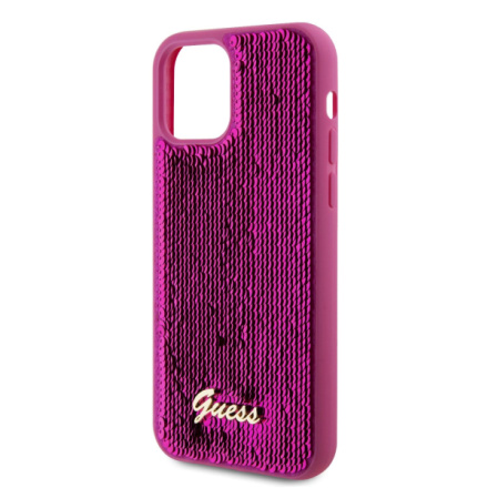 Guess Sequin Script Logo Zadní Kryt pro iPhone 12/12 Pro Magenta, GUHCP12MPSFDGSF
