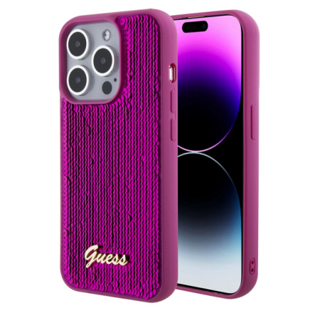 Guess Sequin Script Logo Zadní Kryt pro iPhone 15 Pro Max Magenta, GUHCP15XPSFDGSF