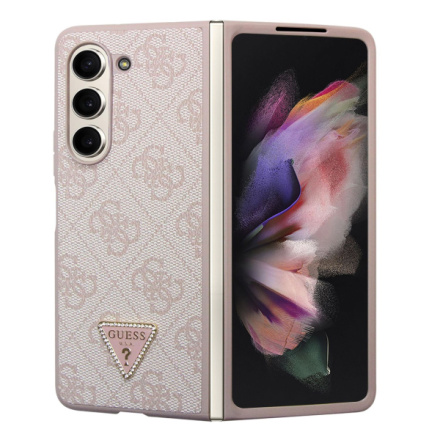 Guess 4G PU Leather Triangle Zadní Kryt pro Samsung Galaxy Z Fold 5 Pink, GUHCZFD5P4TDPP