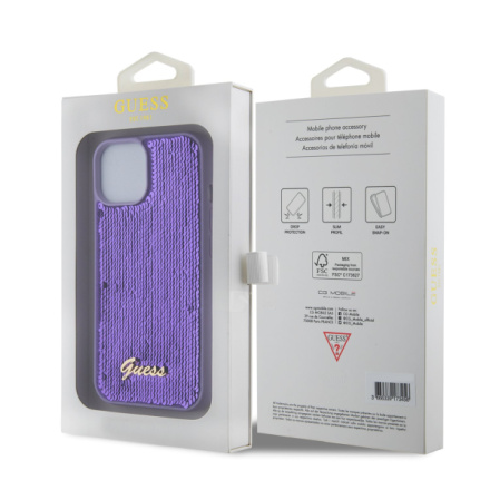 Guess Sequin Script Logo Zadní Kryt pro iPhone 15 Plus Purple, GUHCP15MPSFDGSU