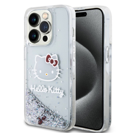 Hello Kitty Liquid Glitter Electroplating Head Logo Zadní Kryt pro iPhone 15 Pro Transparent, HKHCP15LLIKHET