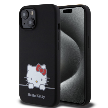 Hello Kitty Liquid Silicone Daydreaming Logo Zadní Kryt pro iPhone 15 Black, HKHCP15SSKCDKK