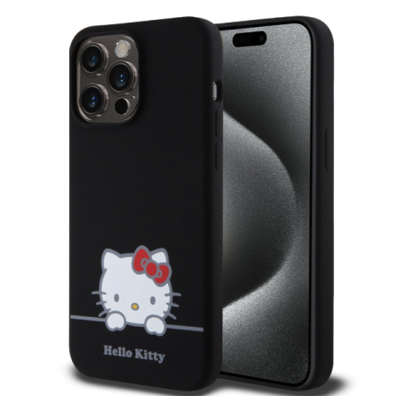 Hello Kitty Liquid Silicone Daydreaming Logo Zadní Kryt pro iPhone 15 Pro Max Black, HKHCP15XSKCDKK