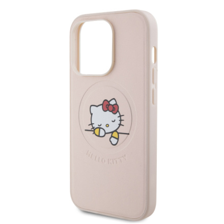 Hello Kitty PU Kitty Asleep Logo MagSafe Zadní Kryt pro iPhone 15 Pro Pink, HKHMP15LPMHSKP