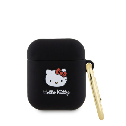 Hello Kitty Liquid Silicone 3D Kitty Head Logo Pouzdro pro AirPods 1/2 Black, HKA23DKHSK