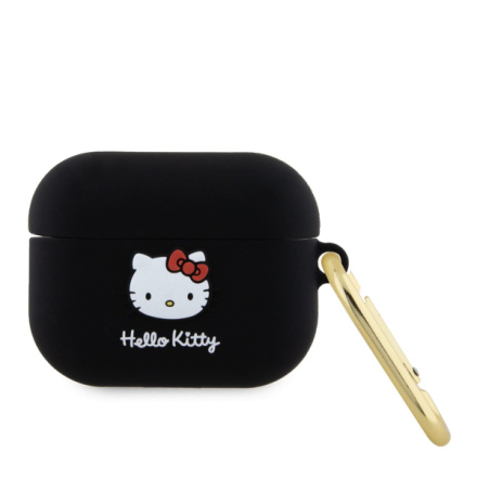 Hello Kitty Liquid Silicone 3D Kitty Head Logo Pouzdro pro AirPods Pro Black, HKAP3DKHSK