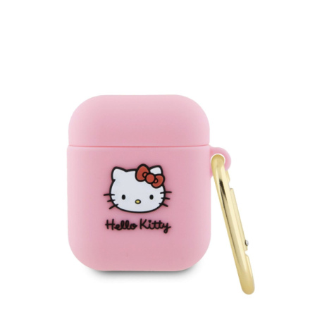 Hello Kitty Liquid Silicone 3D Kitty Head Logo Pouzdro pro AirPods 1/2 Pink, HKA23DKHSP