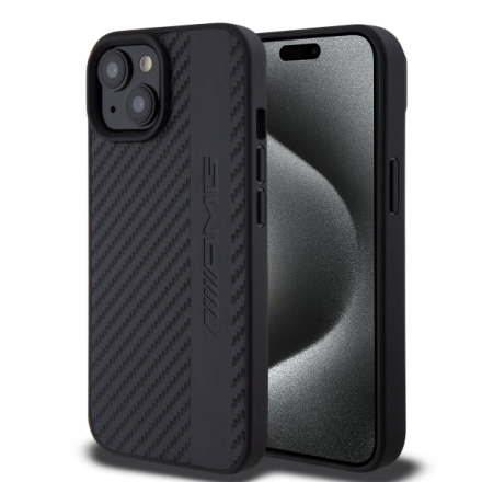 AMG PC/TPU Carbon Effect and Leather Stripe Magsafe Zadní Kryt pro iPhone 15 Black, AMHMP15SBLSCA