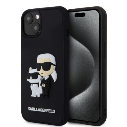 Karl Lagerfeld 3D Rubber Karl and Choupette Zadní Kryt pro iPhone 14 Black, KLHCP14S3DRKCNK