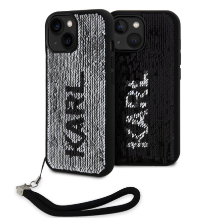 Karl Lagerfeld Sequins Reversible Zadní Kryt pro iPhone 15 Black/Silver, KLHCP15SPSQRKS