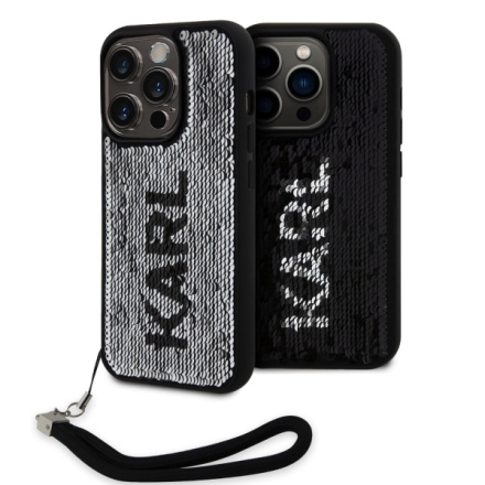 Karl Lagerfeld Sequins Reversible Zadní Kryt pro iPhone 15 Pro Black/Silver, KLHCP15LPSQRKS