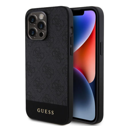 Guess PU 4G Stripe MagSafe Zadní Kryt pro iPhone 15 Pro Black, GUHMP15LG4GLGR