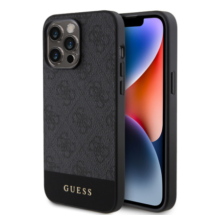 Guess PU 4G Stripe MagSafe Zadní Kryt pro iPhone 15 Pro Max Black, GUHMP15XG4GLGR