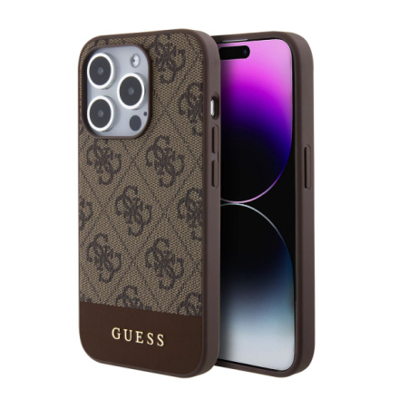 Guess PU 4G Stripe MagSafe Zadní Kryt pro iPhone 15 Pro Max Brown, GUHMP15XG4GLBR